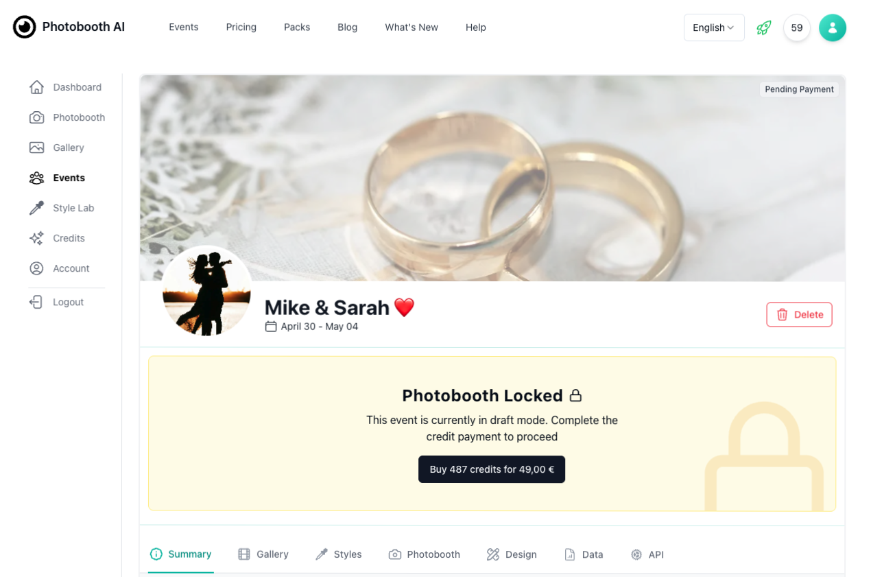 Event summary and payment