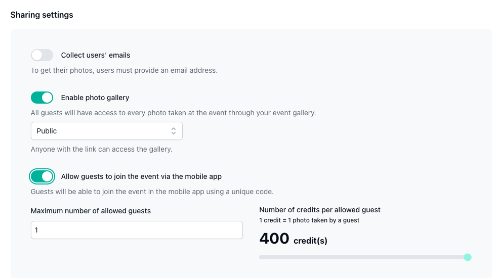 Event sharing options